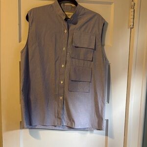 Public School Blue and White Striped Sleeveless Button-Down Shirt size medium